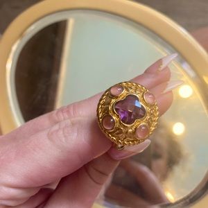 14K gold vintage purple and pink gem gold ring